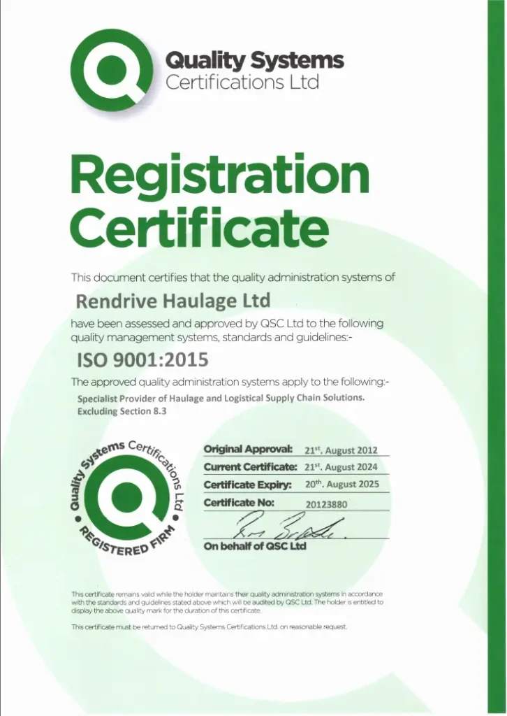 Rendrive Haulage Ltd - 9001 Cert_24_25